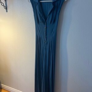 Free People Shasta One Jumpsuit | XS | Blue Pinstripe